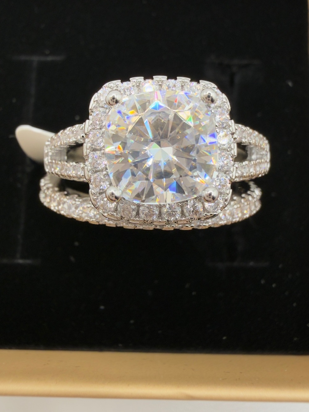 3 Ct Sterling Silver Cushion Halo Moissanite Bridal Ring Set in White